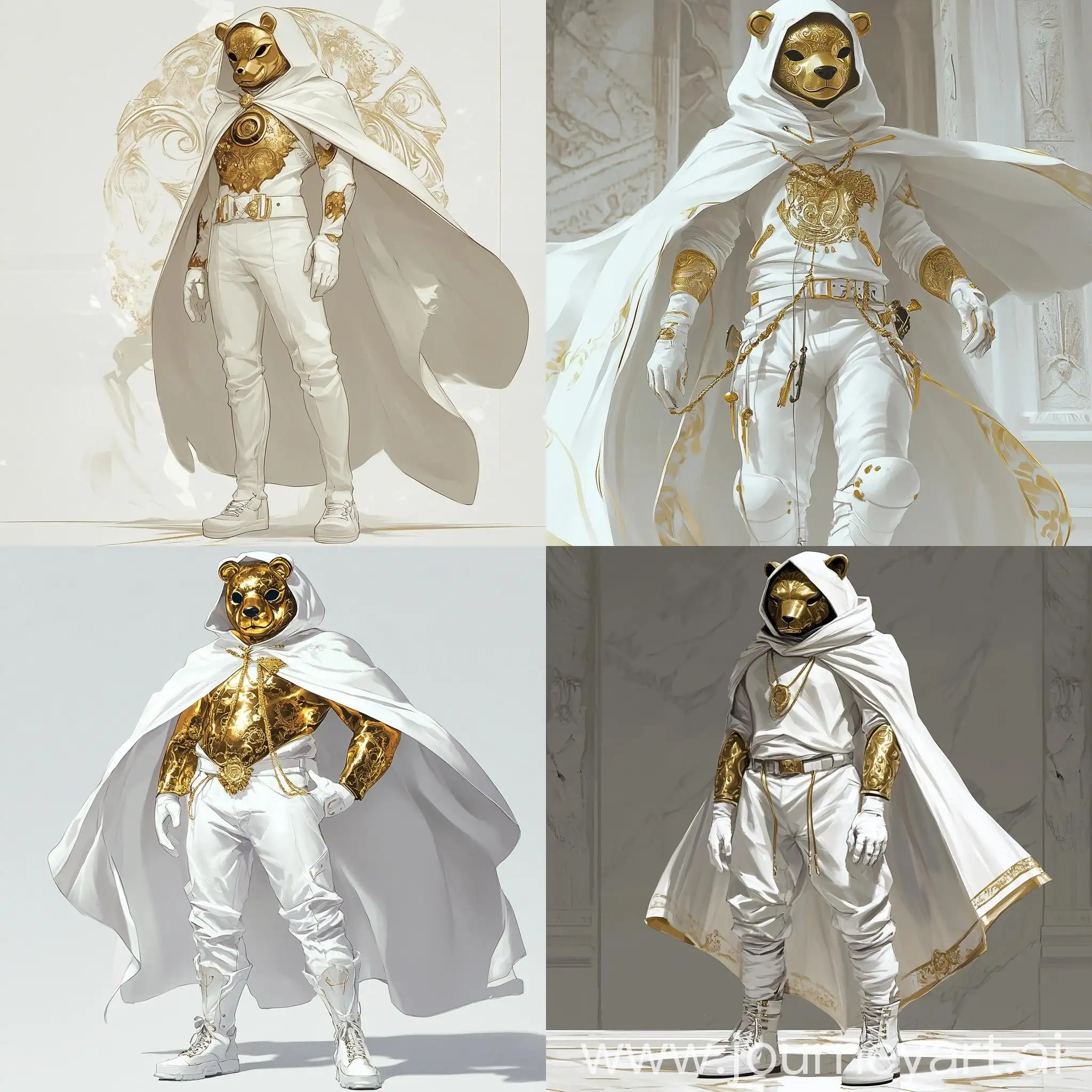 Golden-Bear-Masked-Figure-in-White-Cape-and-Boots-Anime-Style