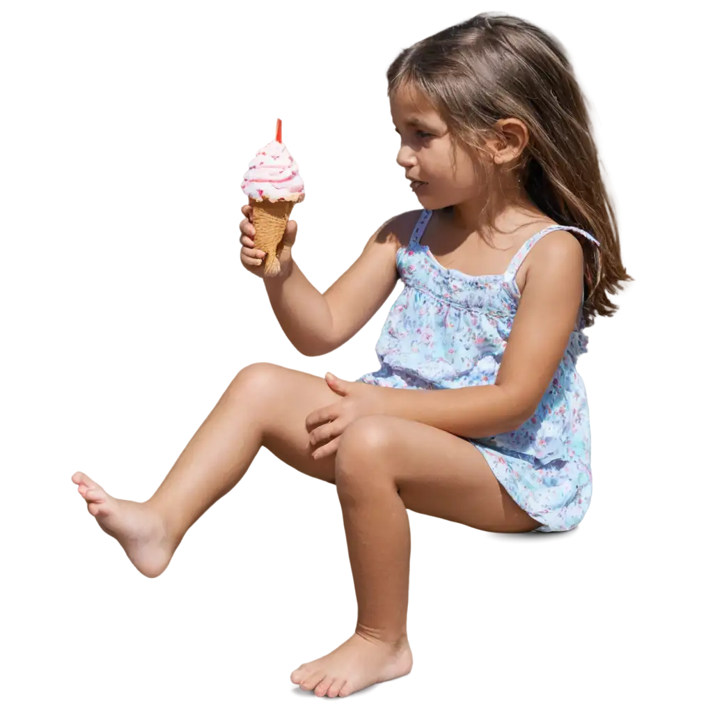 Delightful-Little-Girl-Enjoying-Ice-Cream-on-a-Hot-Sunny-Summer-Day-PNG-Image