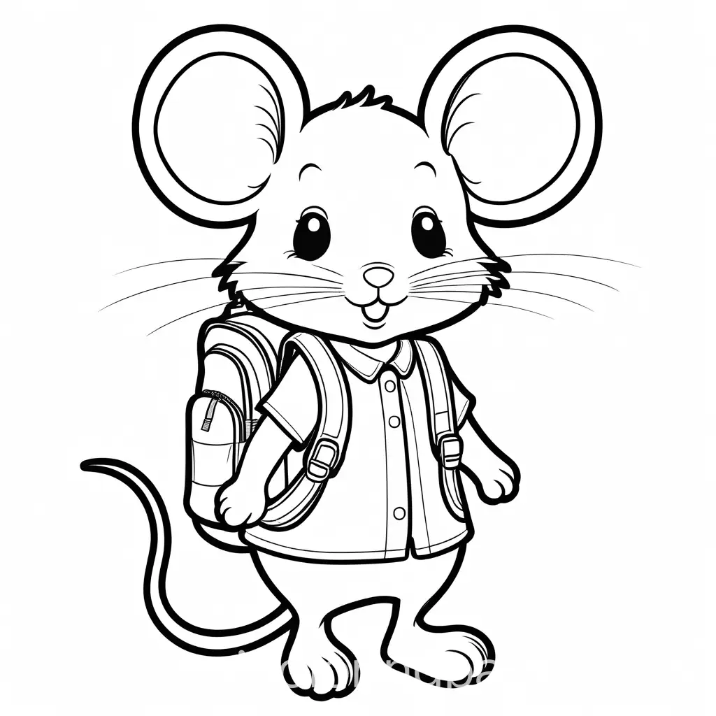 Mouse-with-Backpack-Coloring-Page-Black-and-White-Line-Art