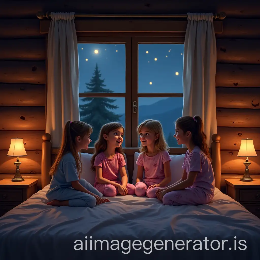 Four-Girls-in-Pajamas-Talking-inAI-Art-Prompt-Expansion-a-Cozy-Log-House-Bedroom-at-Night