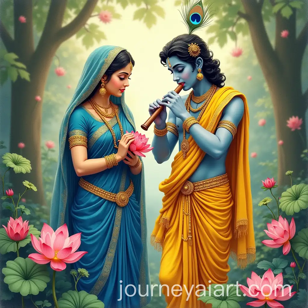 Radha-and-Krishna-in-a-Lush-Garden-with-Traditional-Indian-Elements
