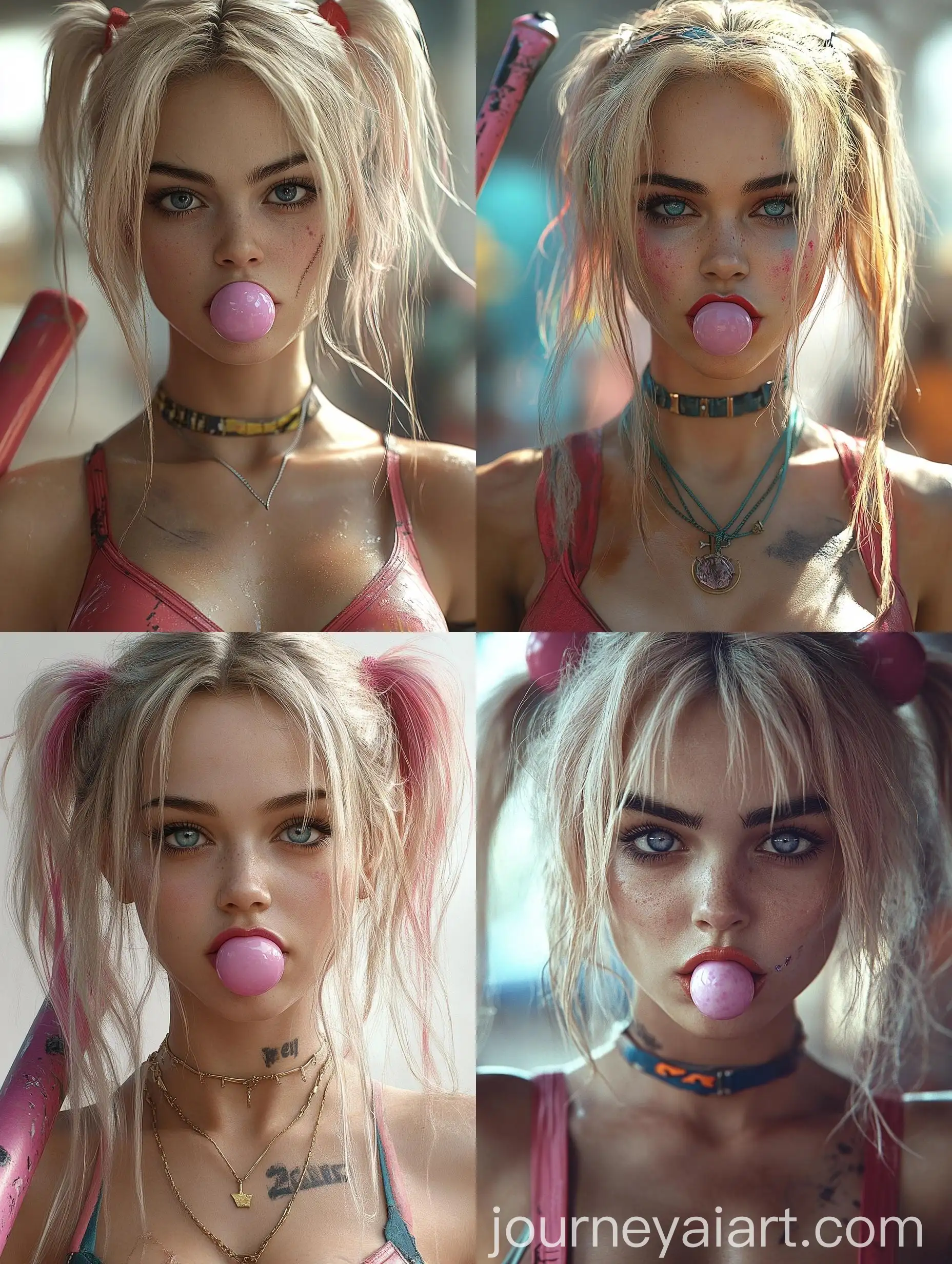 Harley-Quinn-with-Bubble-Gum-and-Pink-Baseball-Bat