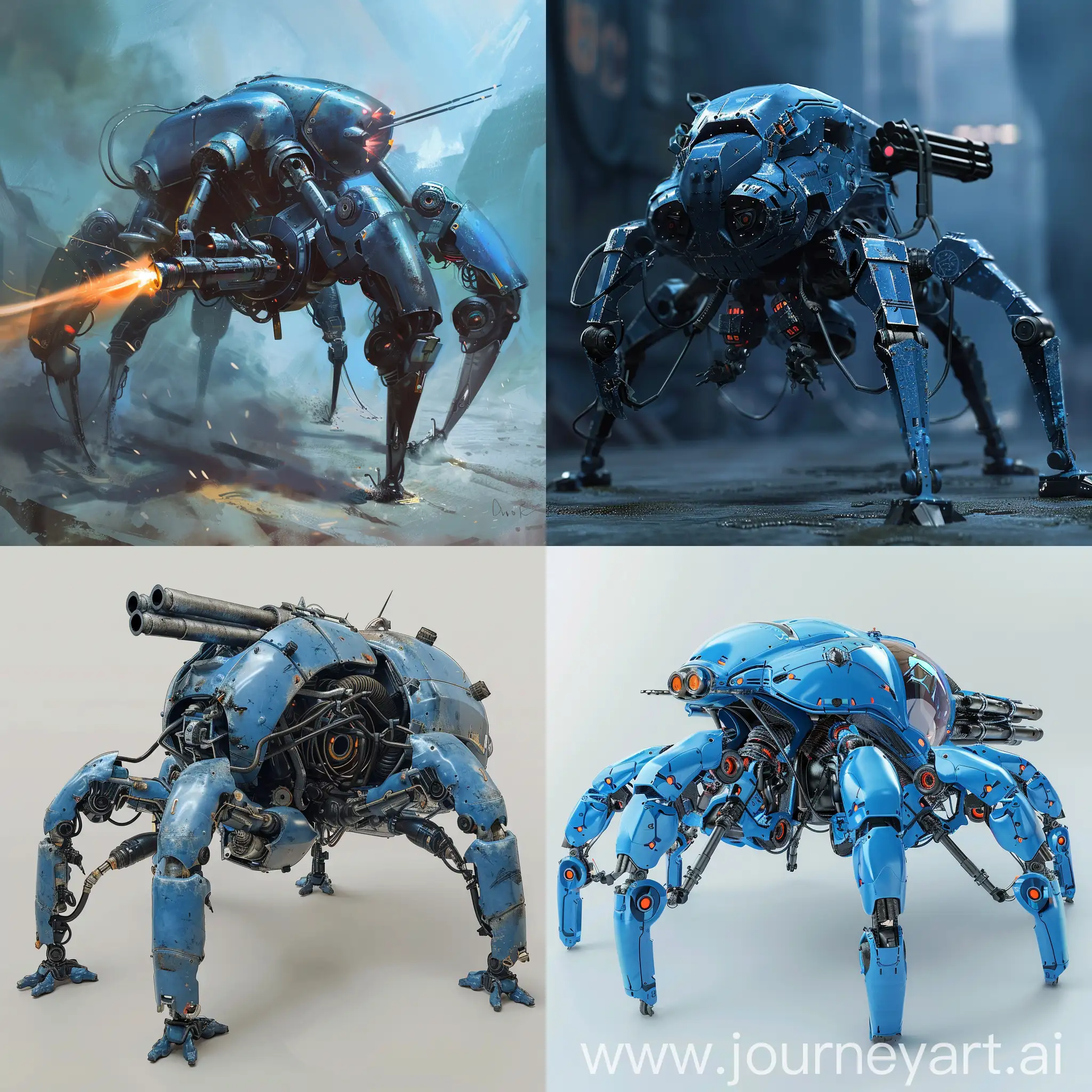 Futuristic-Blue-Metal-Spider-Robot-with-DoubleBarreled-Cannon