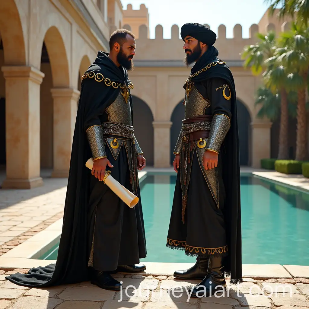 Muslim-Prince-and-Warrior-in-Medieval-Fortress-Courtyard