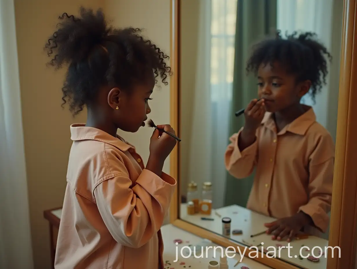 Young-Girl-Experimenting-with-Makeup-in-Front-of-a-Mirror