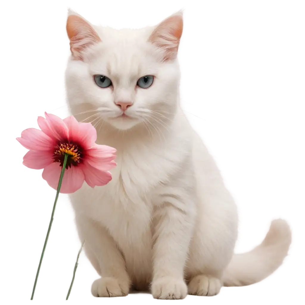 White-Cat-with-Flower-PNG-HighQuality-Transparent-Image-for-Versatile-Use