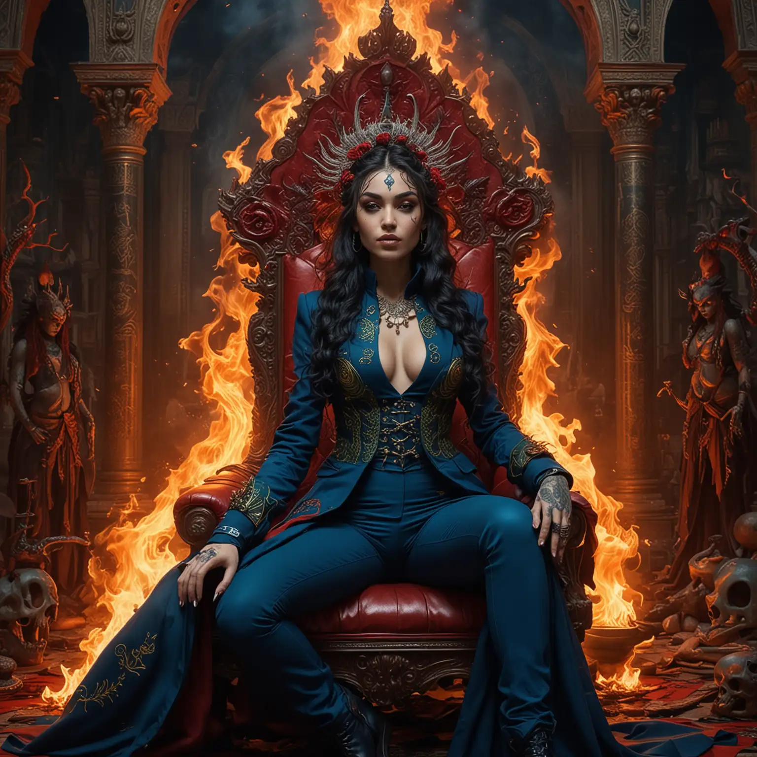 Beautiful Alien Sorceress Empress Surrounded by Fiery Dragons