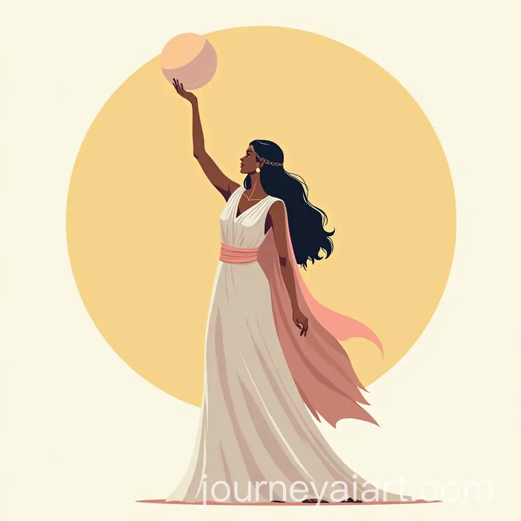 Iberian-Warrior-Princess-Raising-Sphere-Minimalist-Illustration