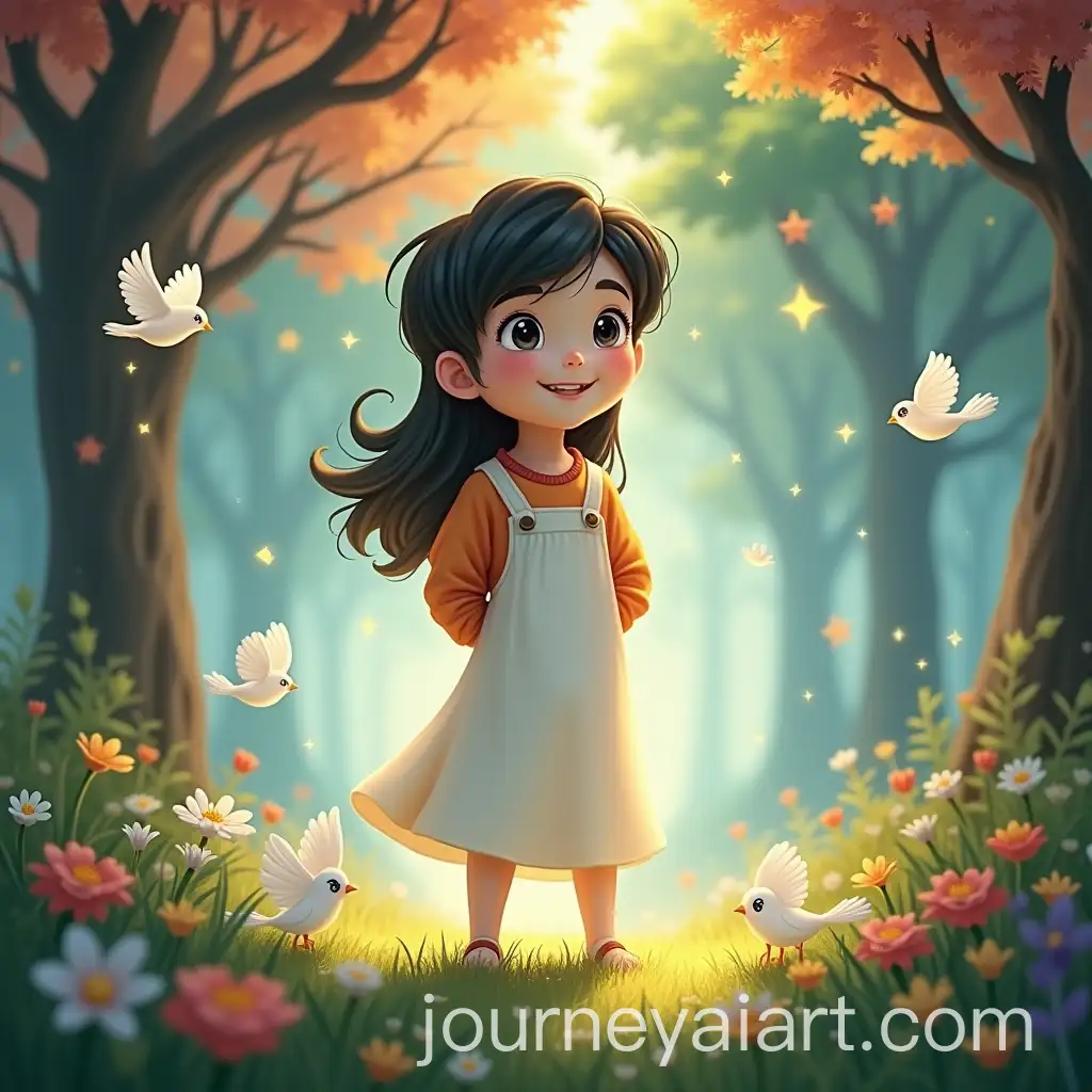 Arab-Boy-in-Fantasy-World-with-White-Birds-and-Colorful-Trees