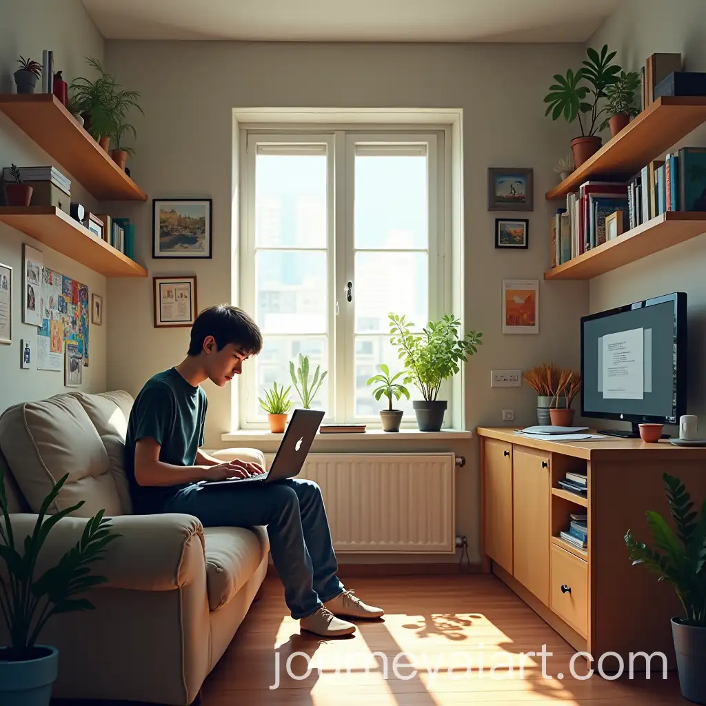 University-Student-Struggling-with-Studies-and-Social-Anxiety-in-a-Small-Apartment