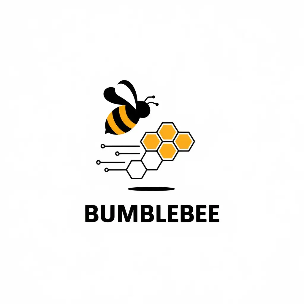 a vector logo design,with the text "Bumblebee", main symbol:Bumblebee, honeycomb, connections,Minimalistic,be used in Technology industry,clear background