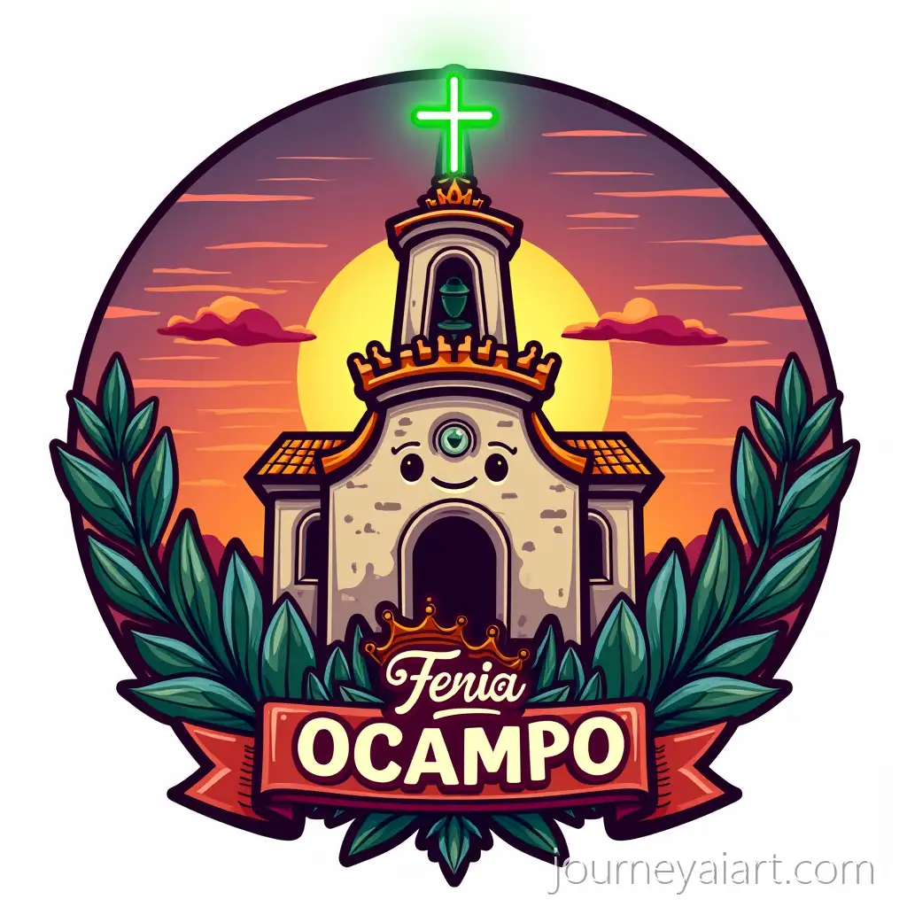 Colorful-Cartoon-Logo-for-Feria-Ocampo-Featuring-Church-Religious-Mascot-and-Agave-Plant