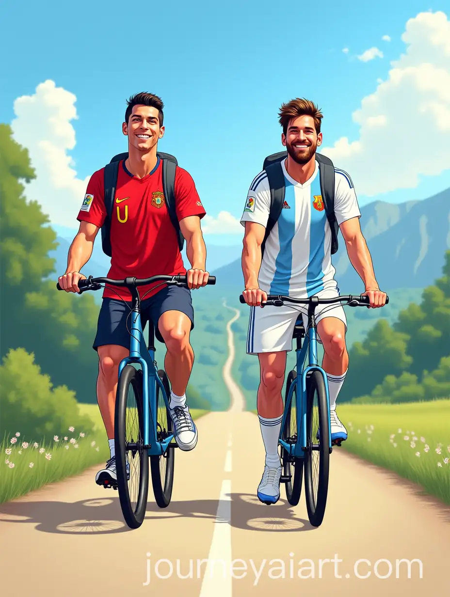 Cristiano-Ronaldo-and-Lionel-Messi-Cycling-Together-on-Scenic-Path