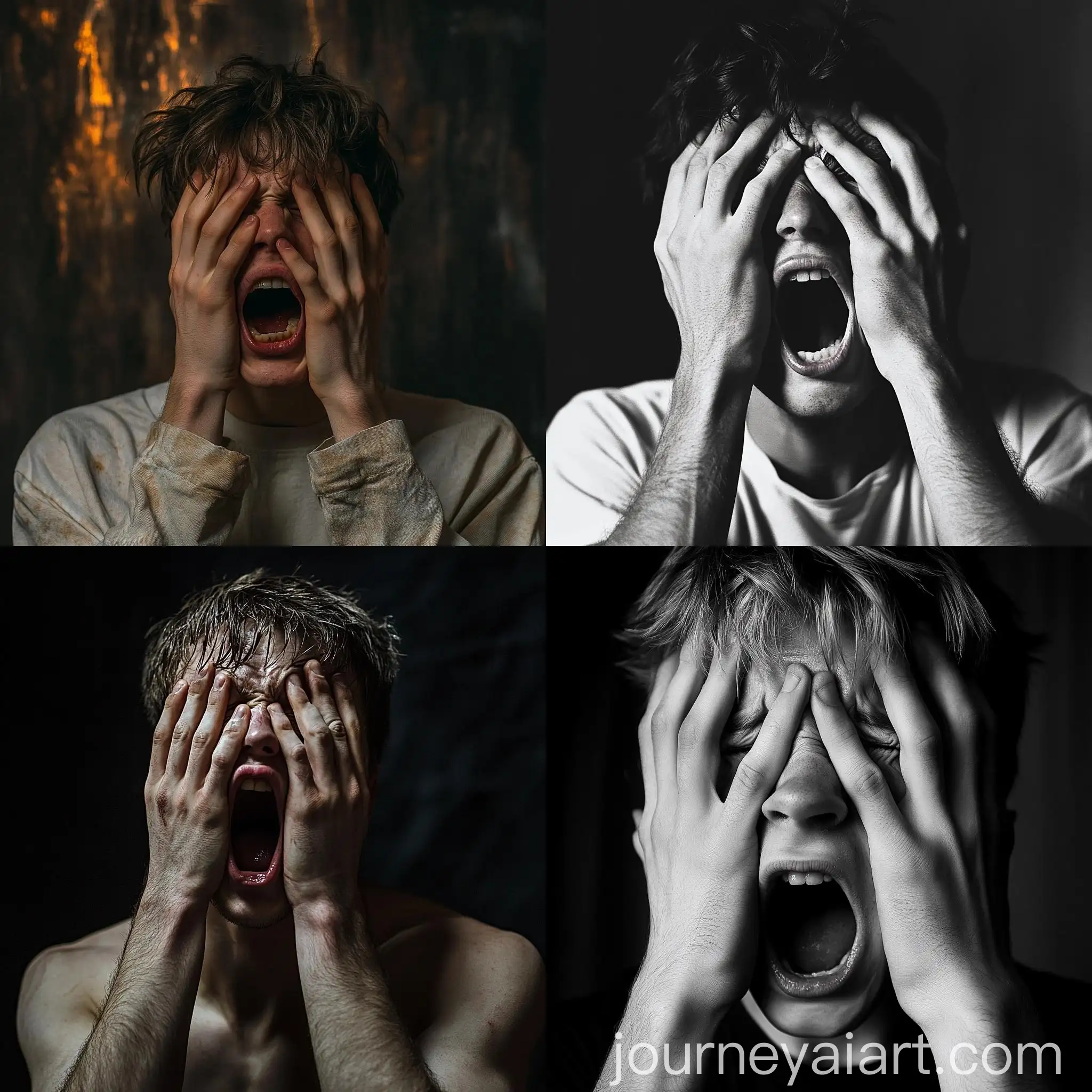 Young-Man-Screaming-in-Despair-with-Covered-Eyes