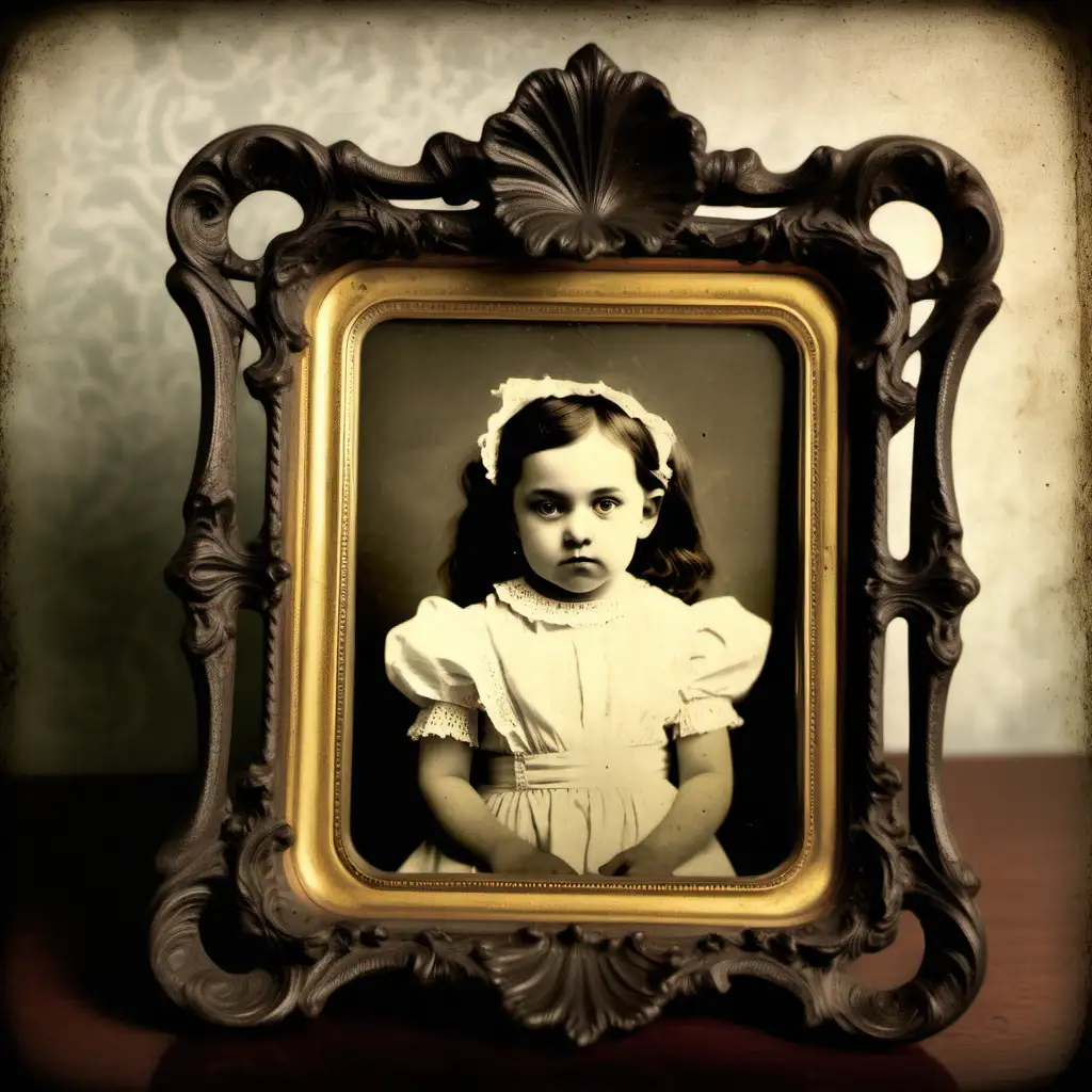 Creepy 1800s Photo Daughter in Vintage Frame