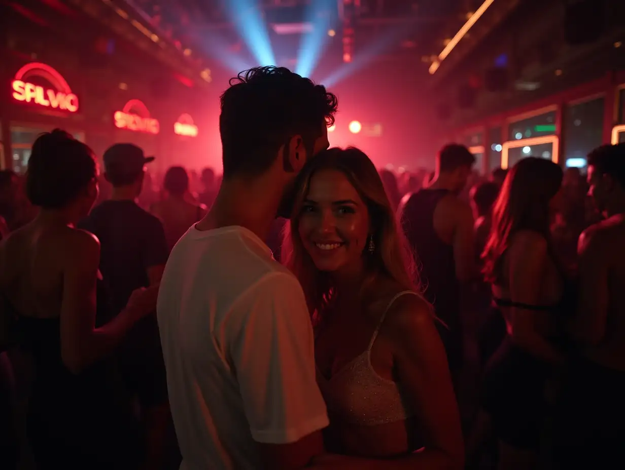 A guy and a girl of European celebrating their birthday in a nightclub surrounded by many people