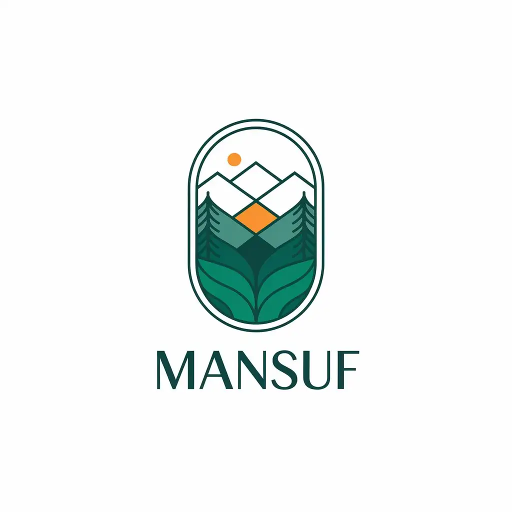 LOGO Design for MANSUF Emerald Green Gold with Mountains Trees and Serene Landscape for Medical Dental Industry