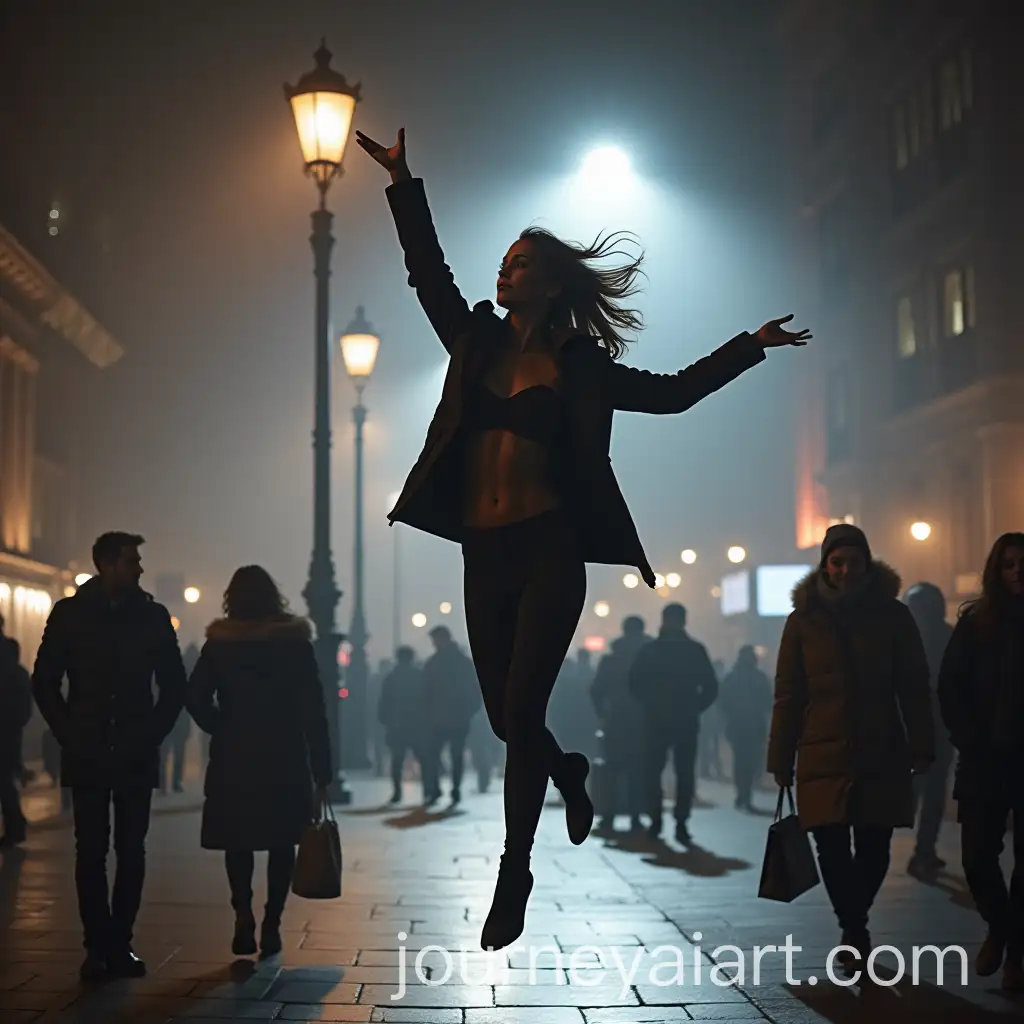 Beautiful-Woman-Dancing-in-MidAir-on-a-Foggy-Night-in-London