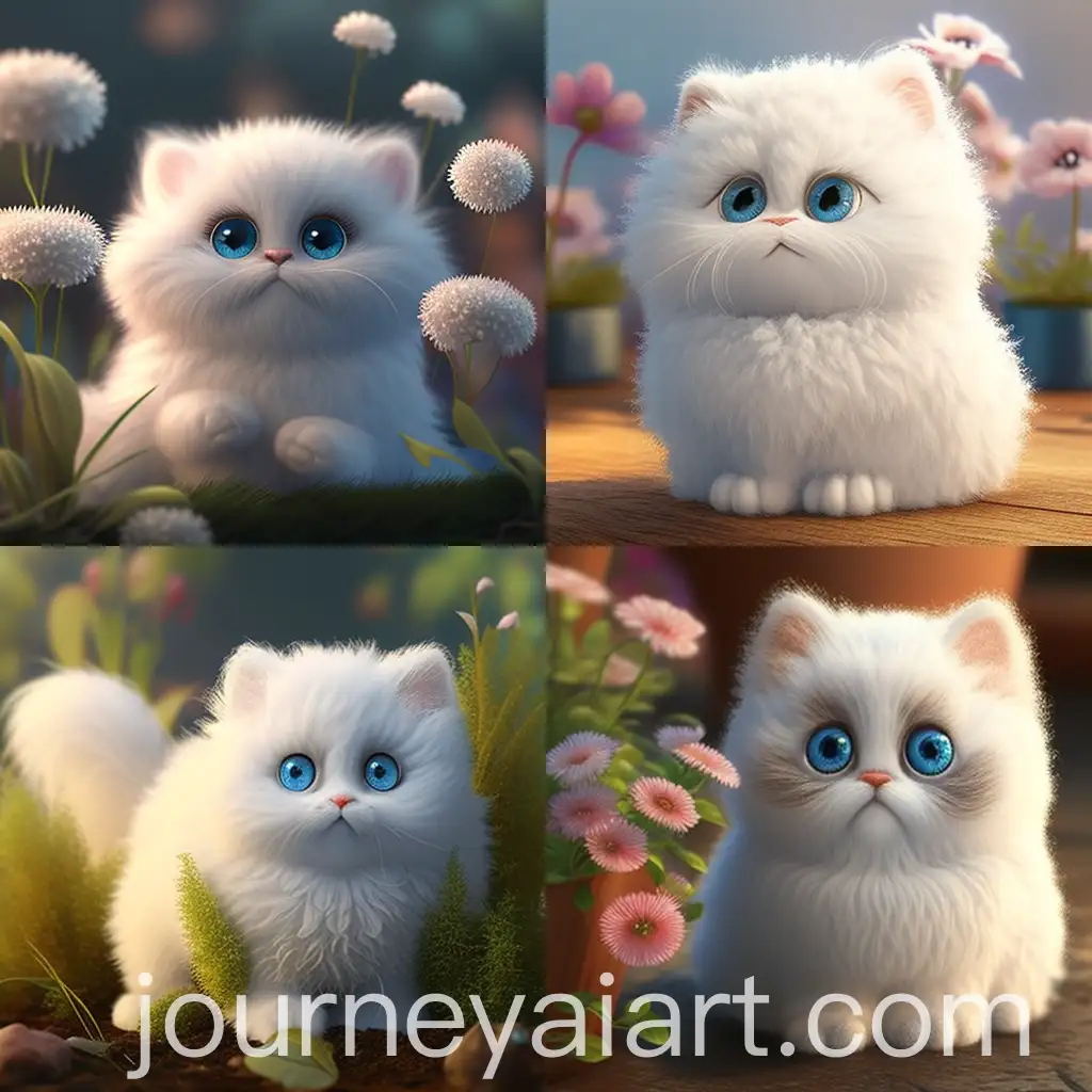 Fluffy-White-Pixar-Cat-Playing-Among-Flowers