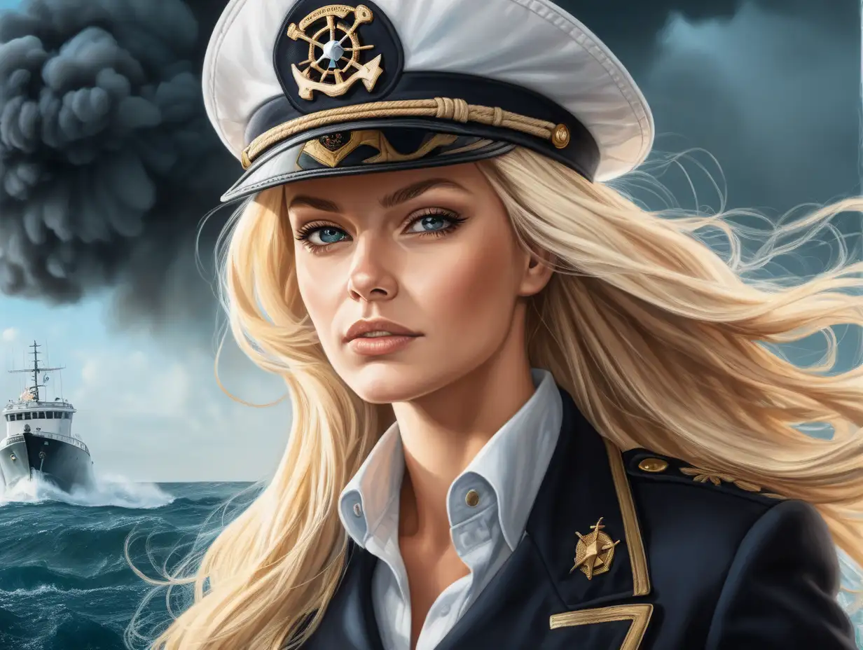 Captain of the Smokey Seas Serene Blonde Woman at Helm