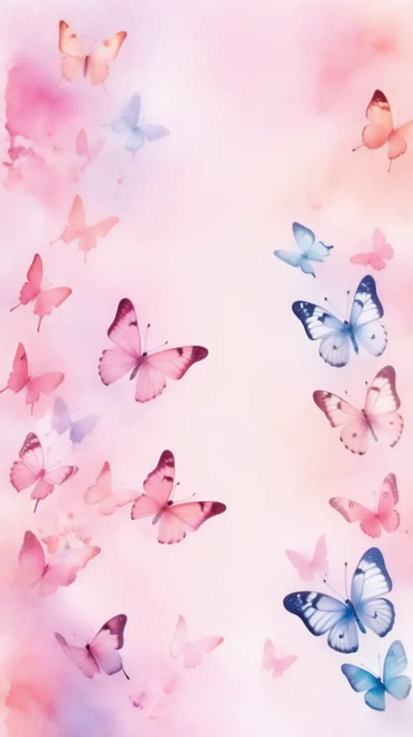 Pastel Pink Watercolor Butterflies on White Background