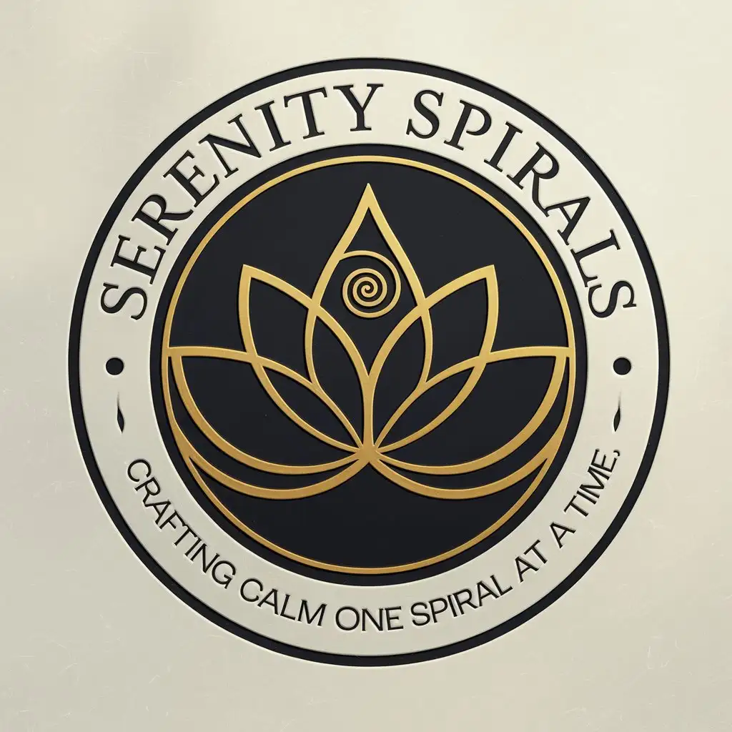 LOGO Design for Serenity Spirals Elegant Golden Lotus with Spiral and Curved Serif Font