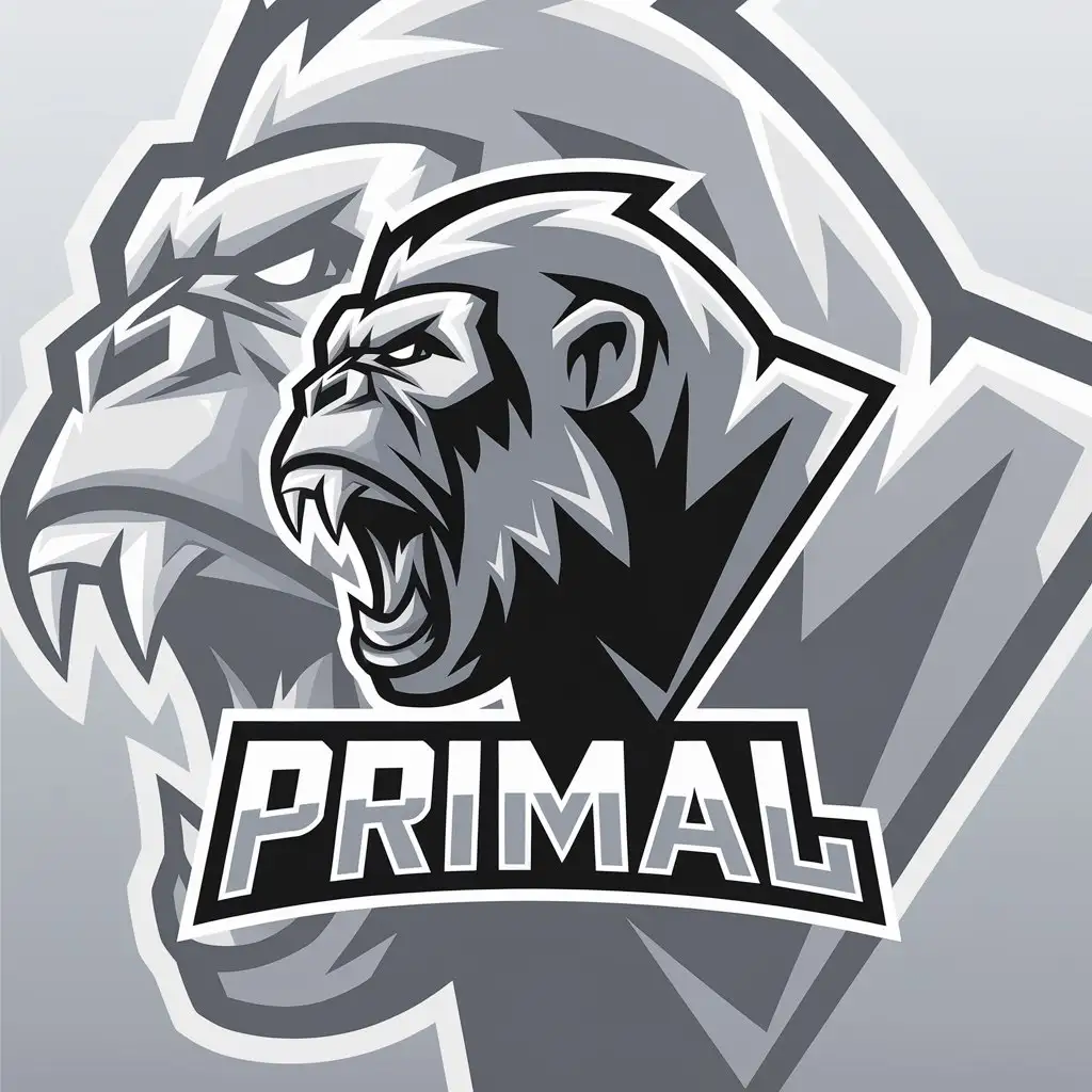 LOGO Design for Primal Cybersport Style Roaring Gorilla Head in Profile