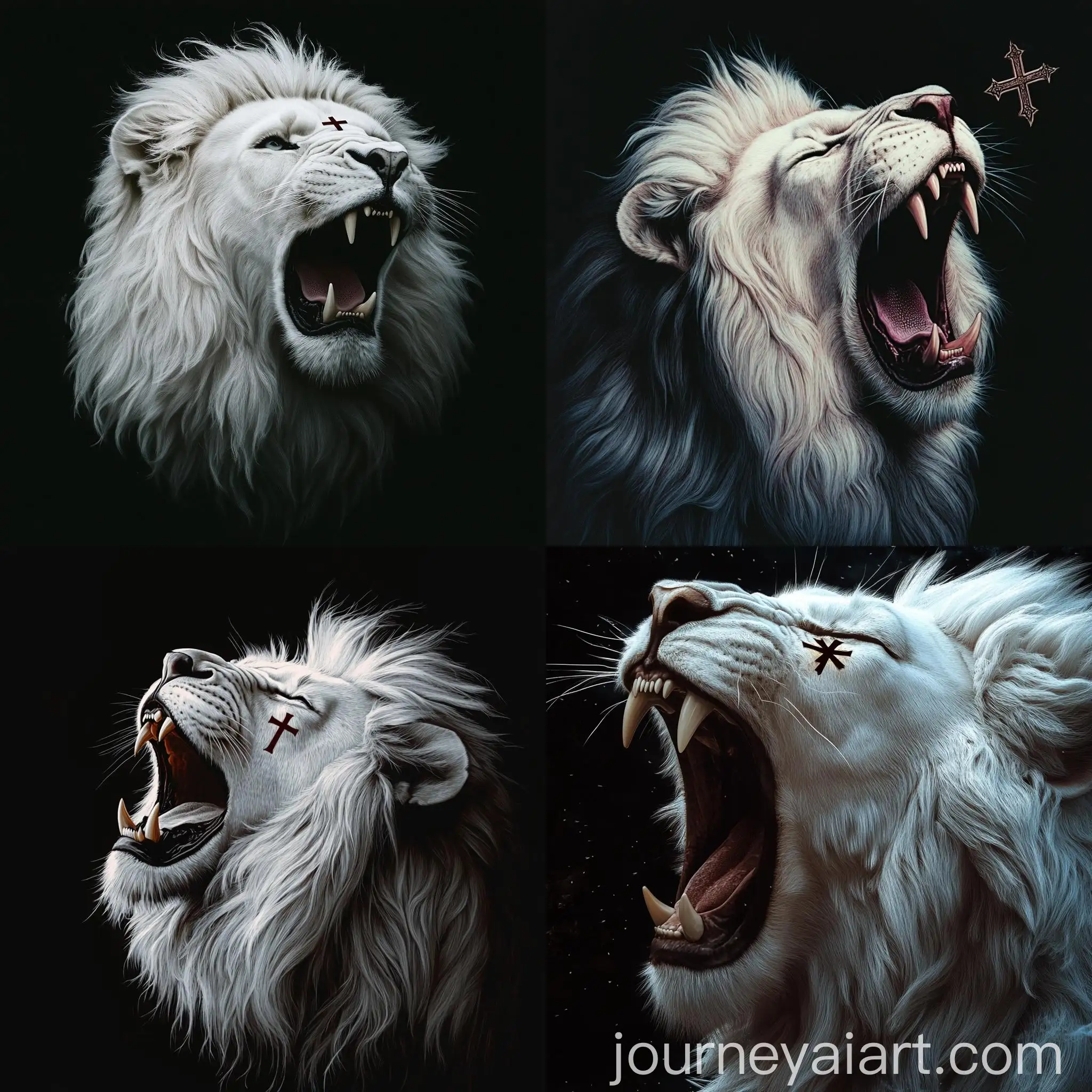 Realistic-White-Lion-with-Christian-Cross-Eye-on-Black-Background