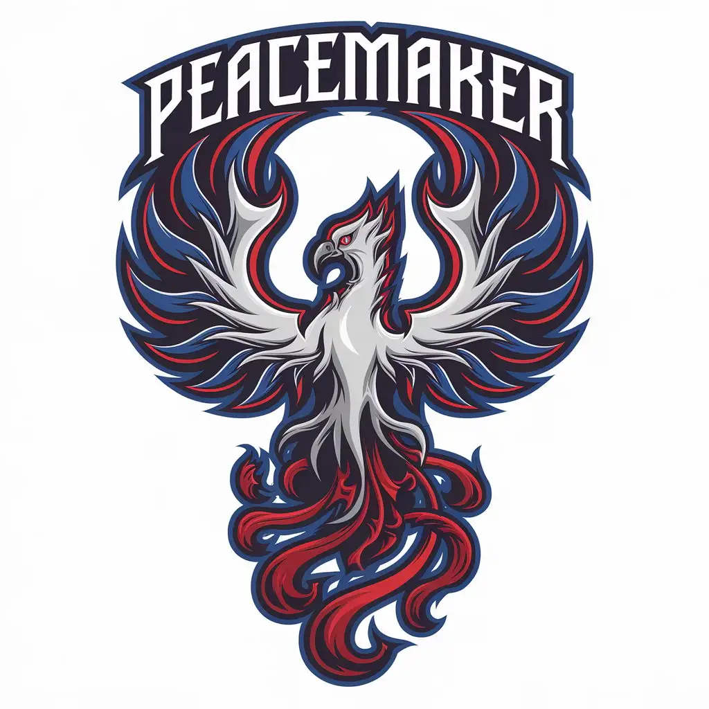 LOGO Design for Peacemaker Blue and Red Gothic Phoenix with Clear Background