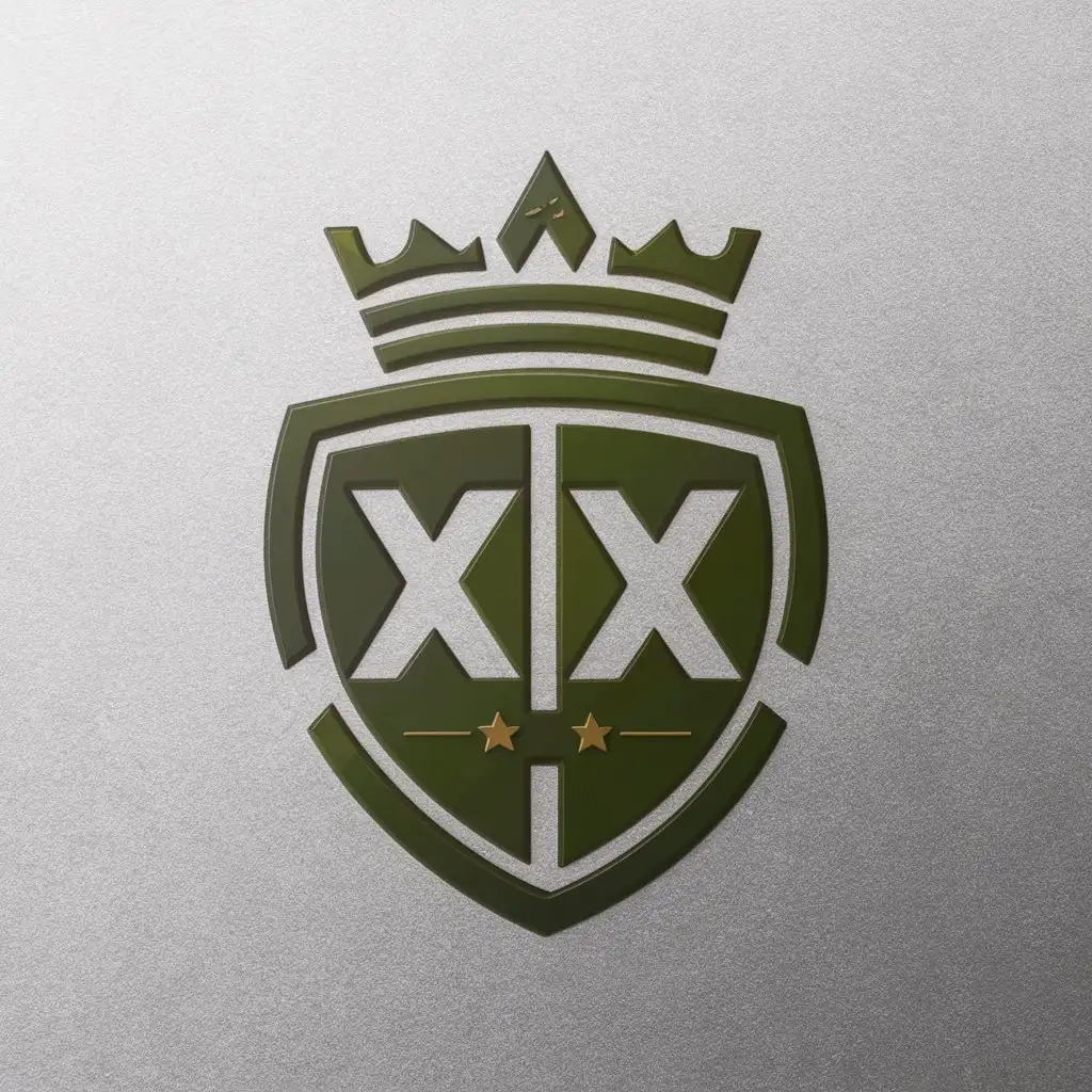 a vector logo design,with the text "XX", main symbol:Crown, shield,Moderate,clear background