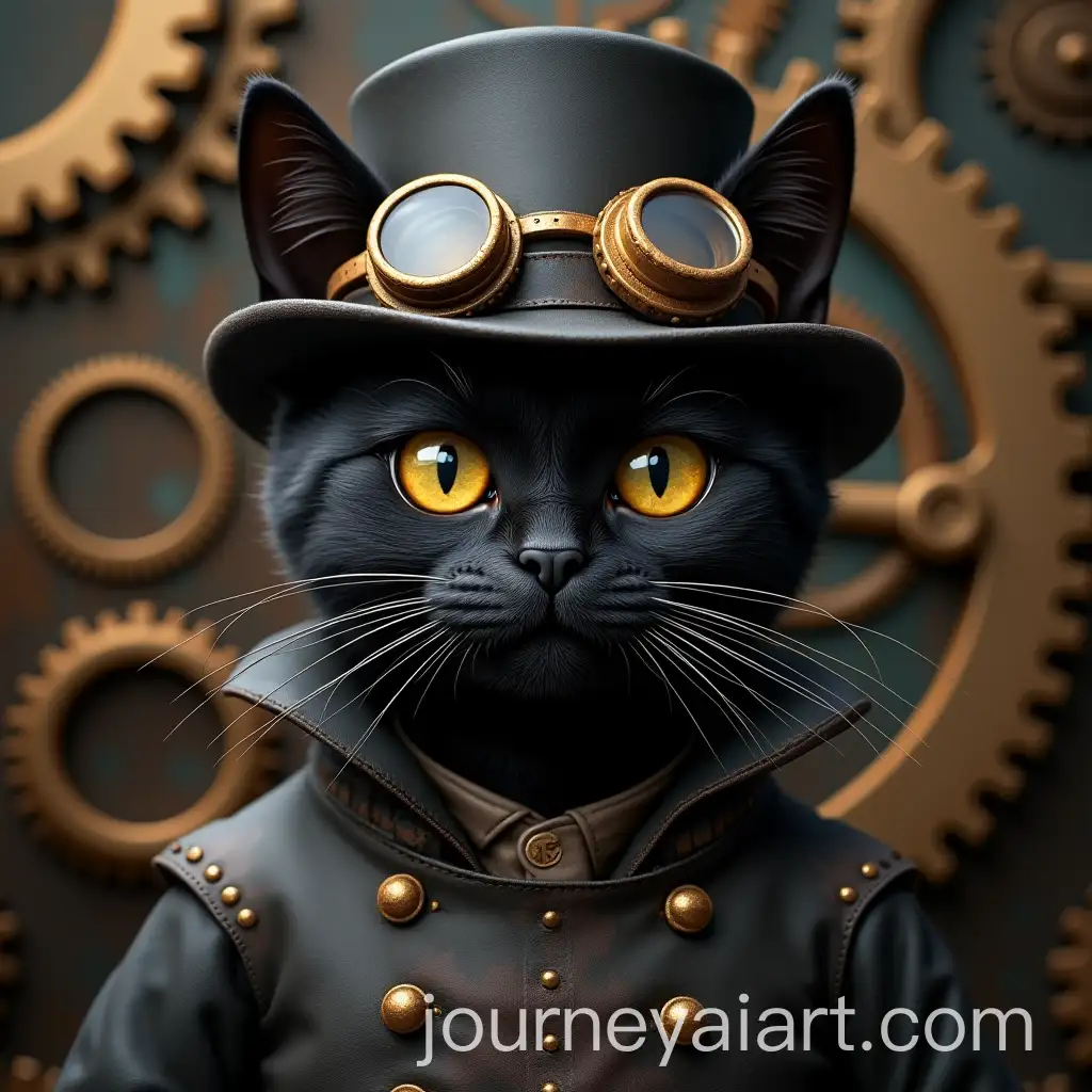 Realistic-Black-Cat-in-Steampunk-Outfit-with-Zylinder-Hat-and-Gears