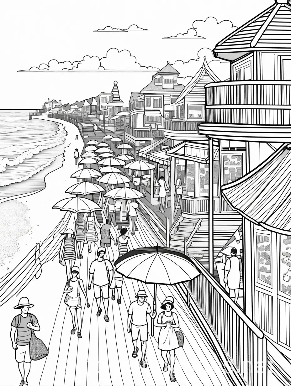 Beach-Boardwalk-Scene-with-Umbrellas-and-Ice-Cream-Stand