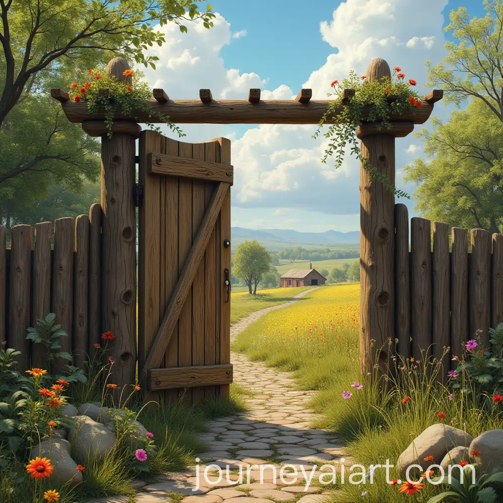 HyperRealistic-Fancy-Wooden-Farm-Gate-with-Detailed-Grain-and-Texture
