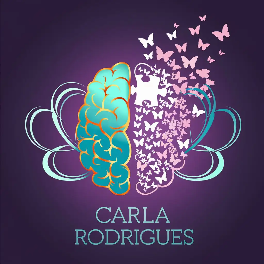 LOGO Design for Carla Rodrigues Turquoise Baby Pink Purple with Brain Puzzle Butterfly Theme