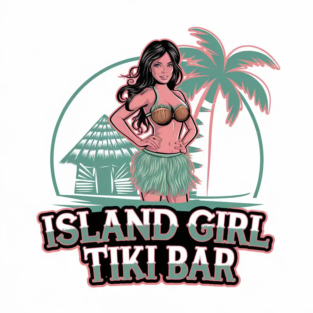 LOGO Design For Island Girl Tiki Bar Modern Tropical Style with Palm Trees and Tiki Hut Theme