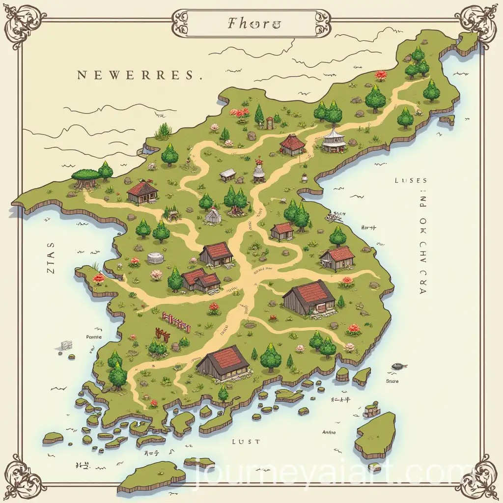 Fictional-Rectangular-Country-with-Korean-Elements-Vibrant-Map-Illustration