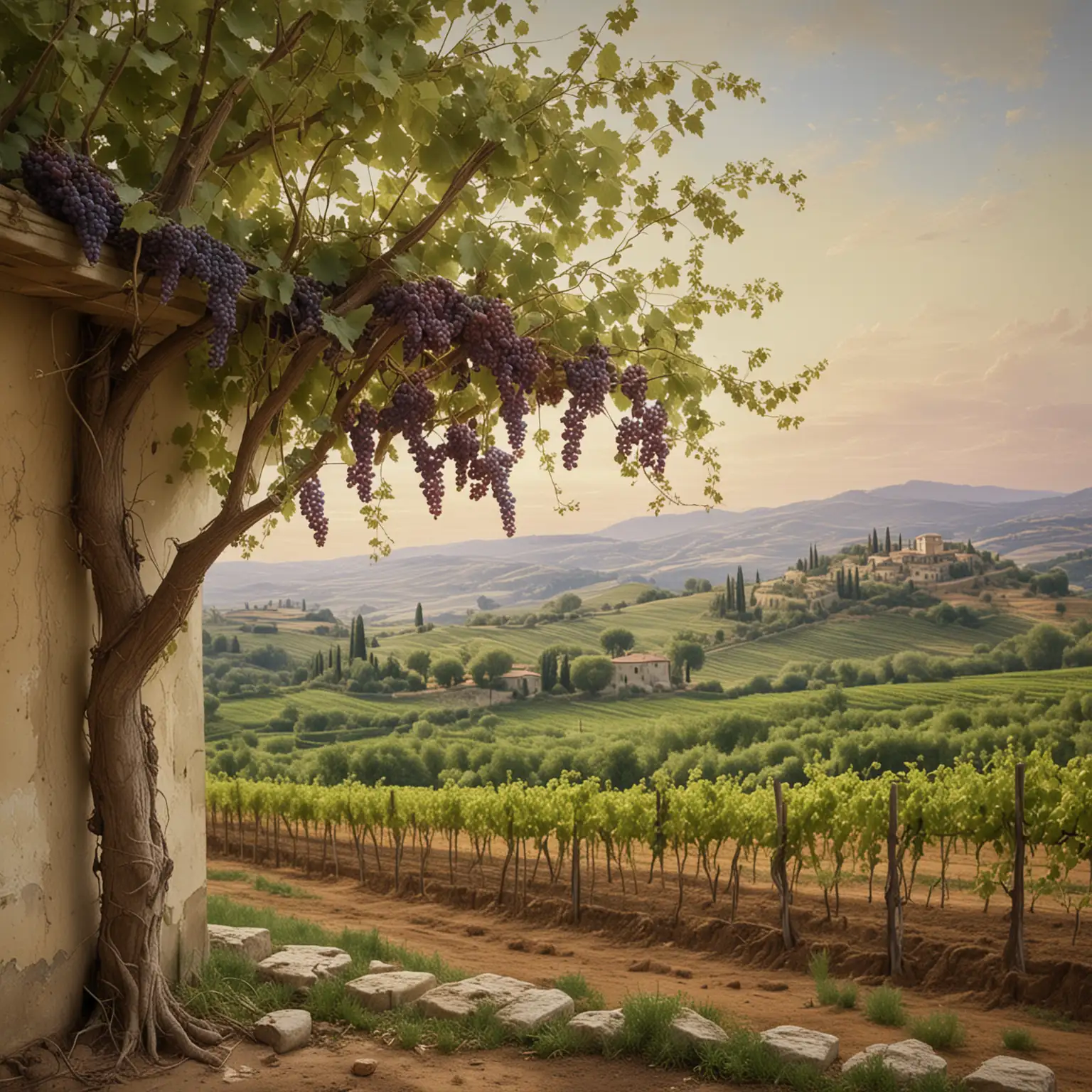 Tranquil-Vineyard-Fresco-with-Fading-Vines-and-Soft-Shades