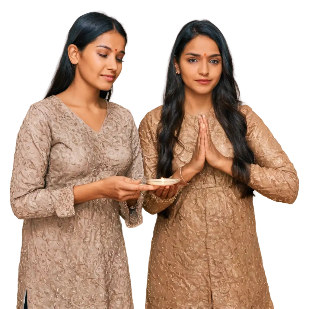 Indian-Girls-Holding-Candles-PNG-A-Symbol-of-Light-and-Tradition