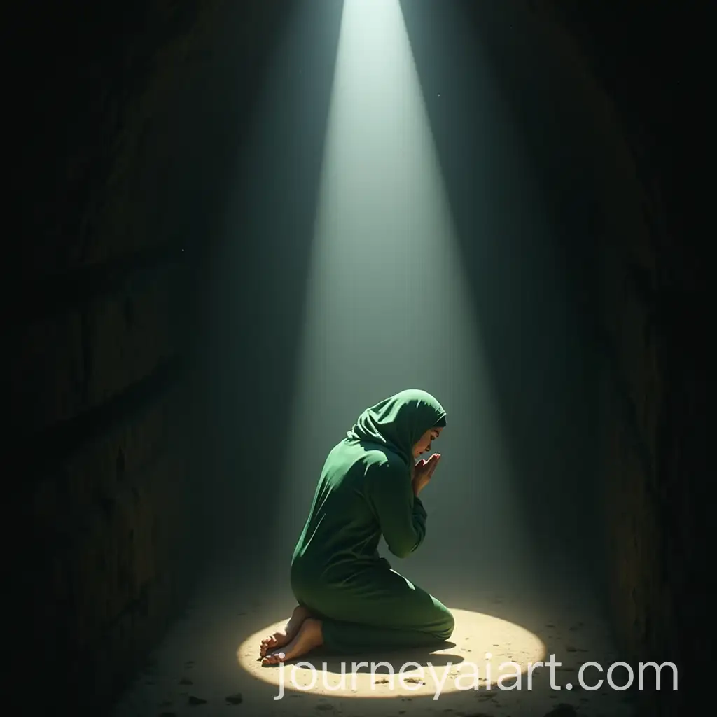 Contemplative-Person-in-a-Narrow-Tunnel-with-Light-Beam