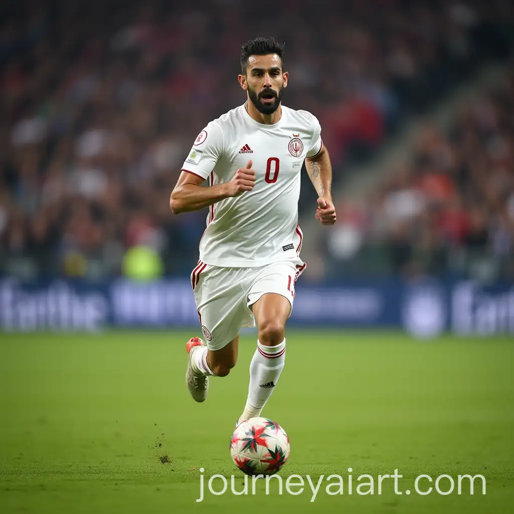 Angry-Athlete-Running-on-Grass-in-Iranian-National-Football-Gear