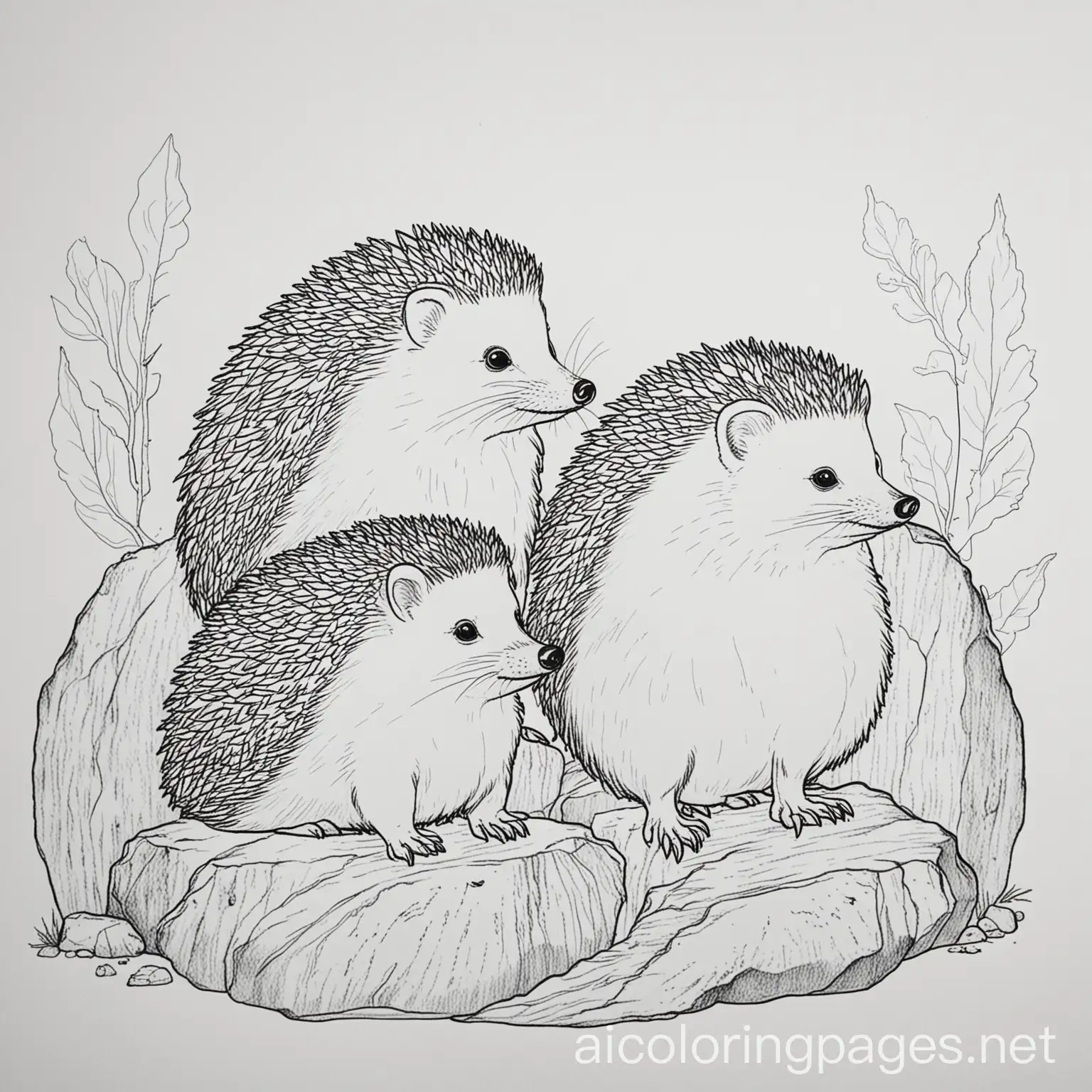 Two-Hedgehogs-Standing-and-Sitting-on-Rock-Coloring-Page