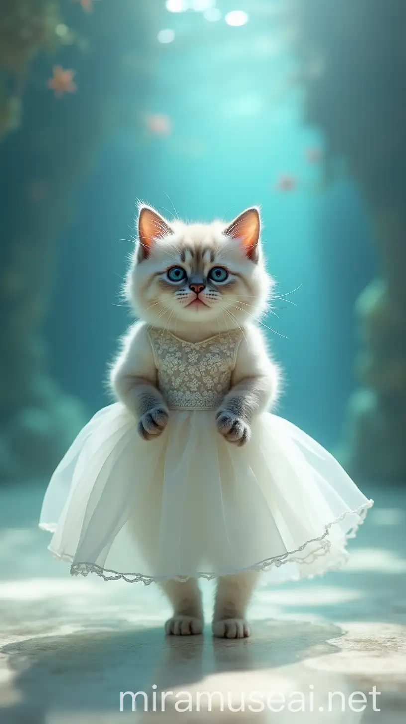 Himalayan Kitten Model on Underwater Catwalk in Wedding Dress