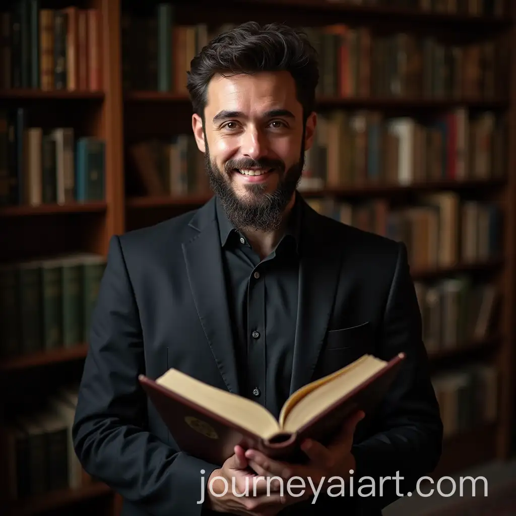 Handsome-Islamic-Scholar-Hosting-Podcast-with-Quran-and-Islamic-Books-in-Background