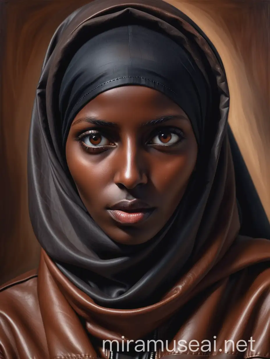 Modern Somali Woman in Burka with Leather Jacket Tamara Lempicka Style