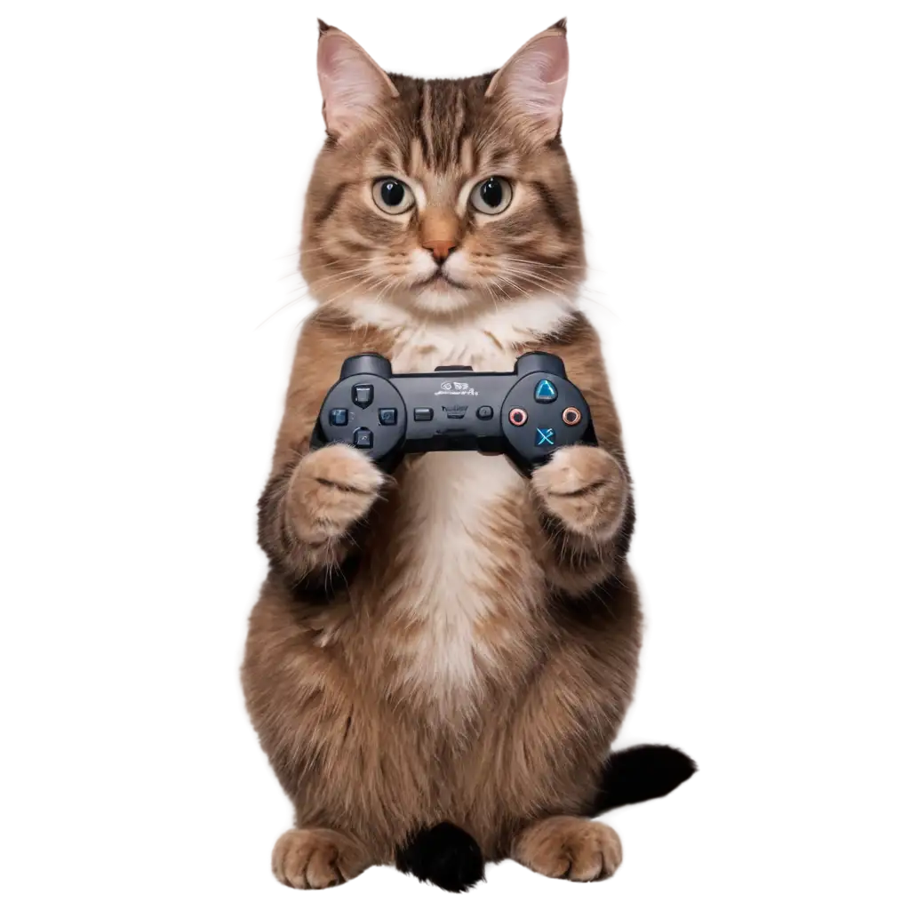 Cat-with-PlayStation-Manette-PNG-Image-Playful-Feline-with-Gaming-Controller