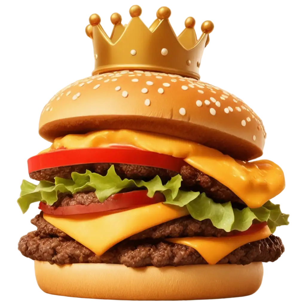 3D-Fully-Loaded-Cheeseburger-with-Crown-on-Top-PNG-Image-for-Creative-Use