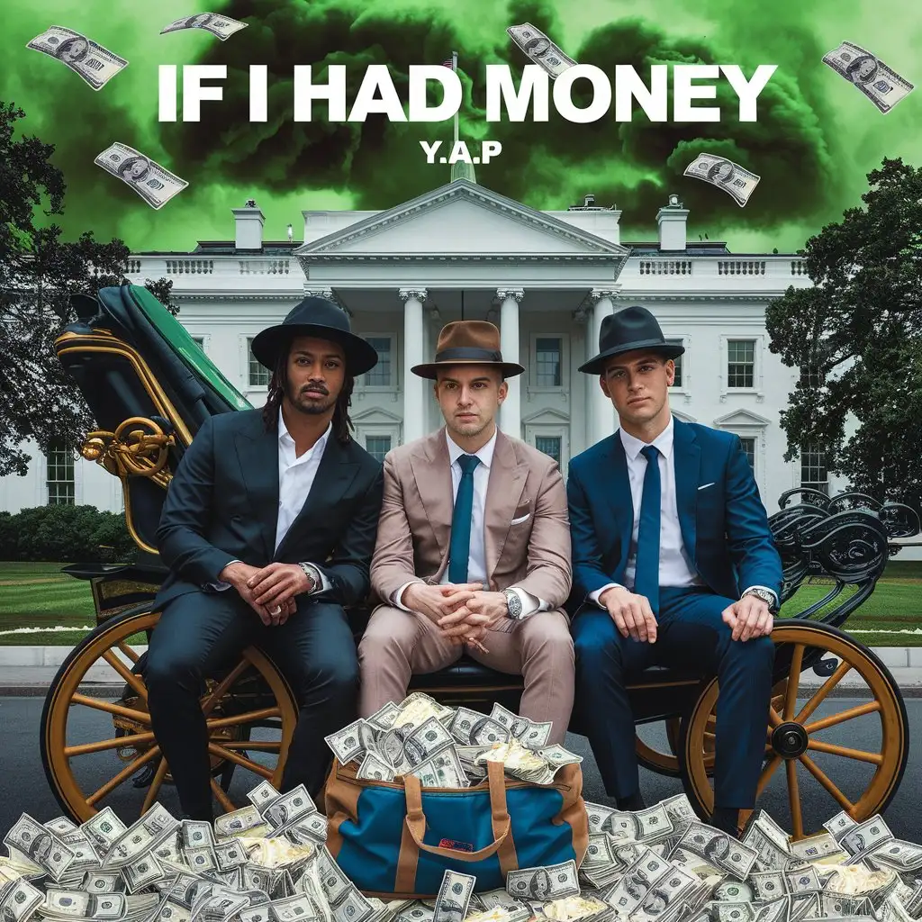 Three Men in Suits with Money and Green Sky at the Whitehouse