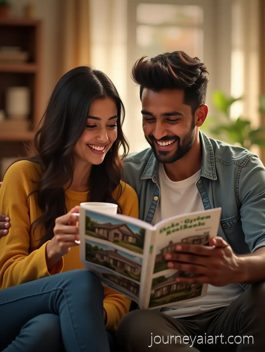 Happy-Young-Indian-Couple-Exploring-Real-Estate-Options-at-Home