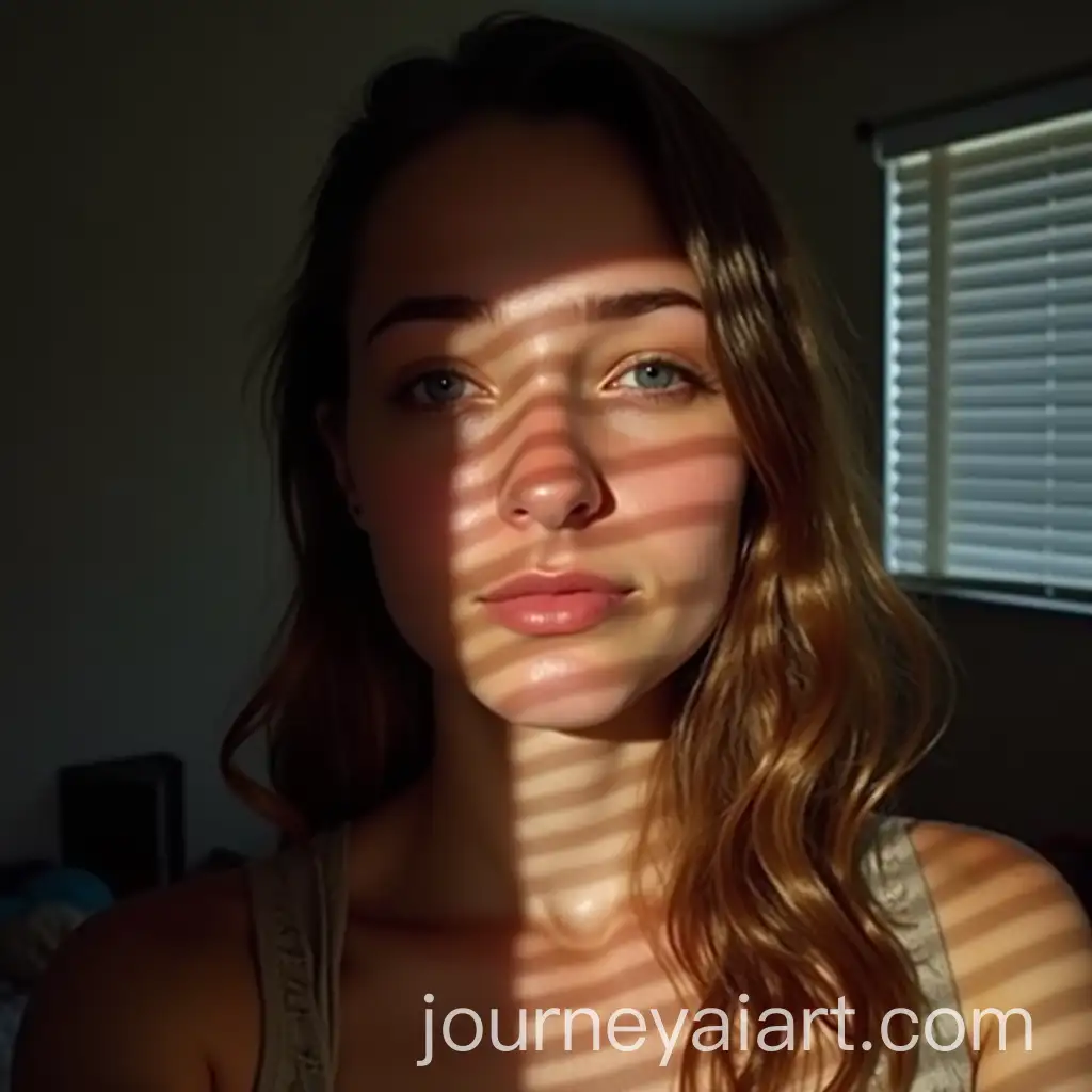 Portrait-of-a-Teenage-Woman-in-a-Sunlit-Room-with-Striped-Shadows