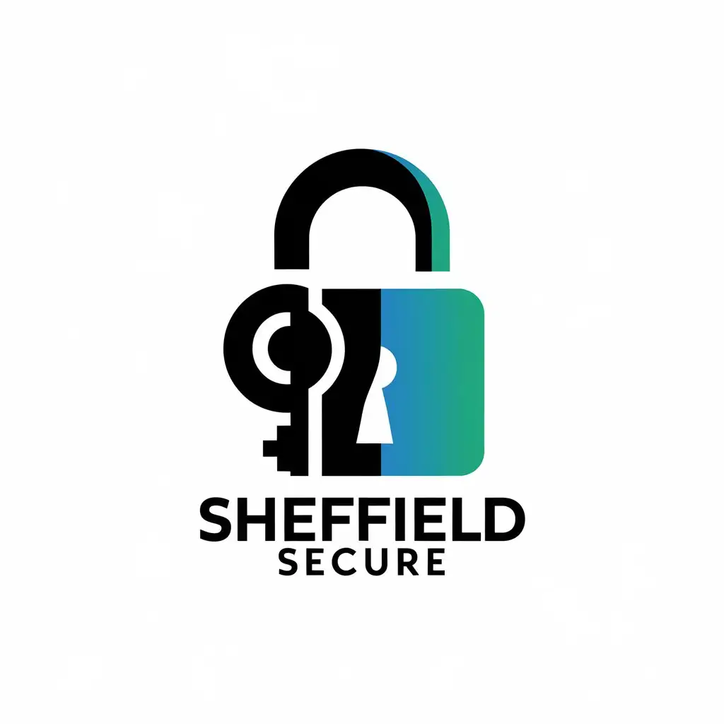 LOGO Design For Sheffield Secure Big Key and Lock in Black Blue and Green Gradient